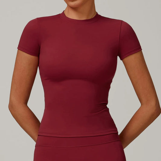 Short Sleeve Fitted Workout Top (Raspberry Red)