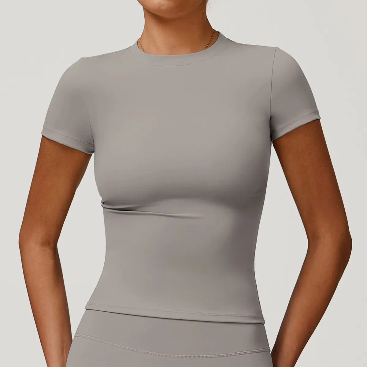 Short Sleeve Fitted Workout Top (Light Grey)
