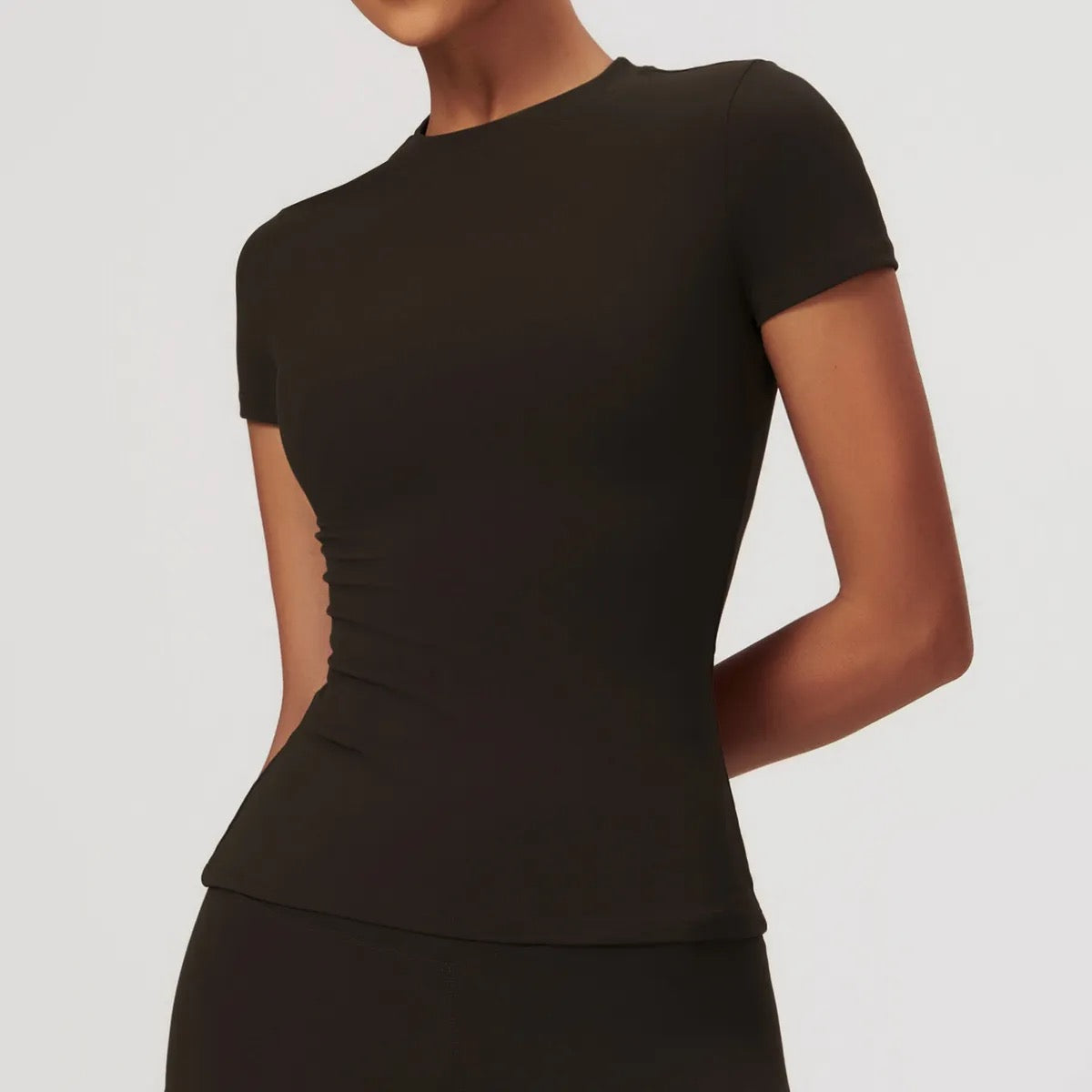 Short Sleeve Fitted Workout Top (Dark Chocolate)