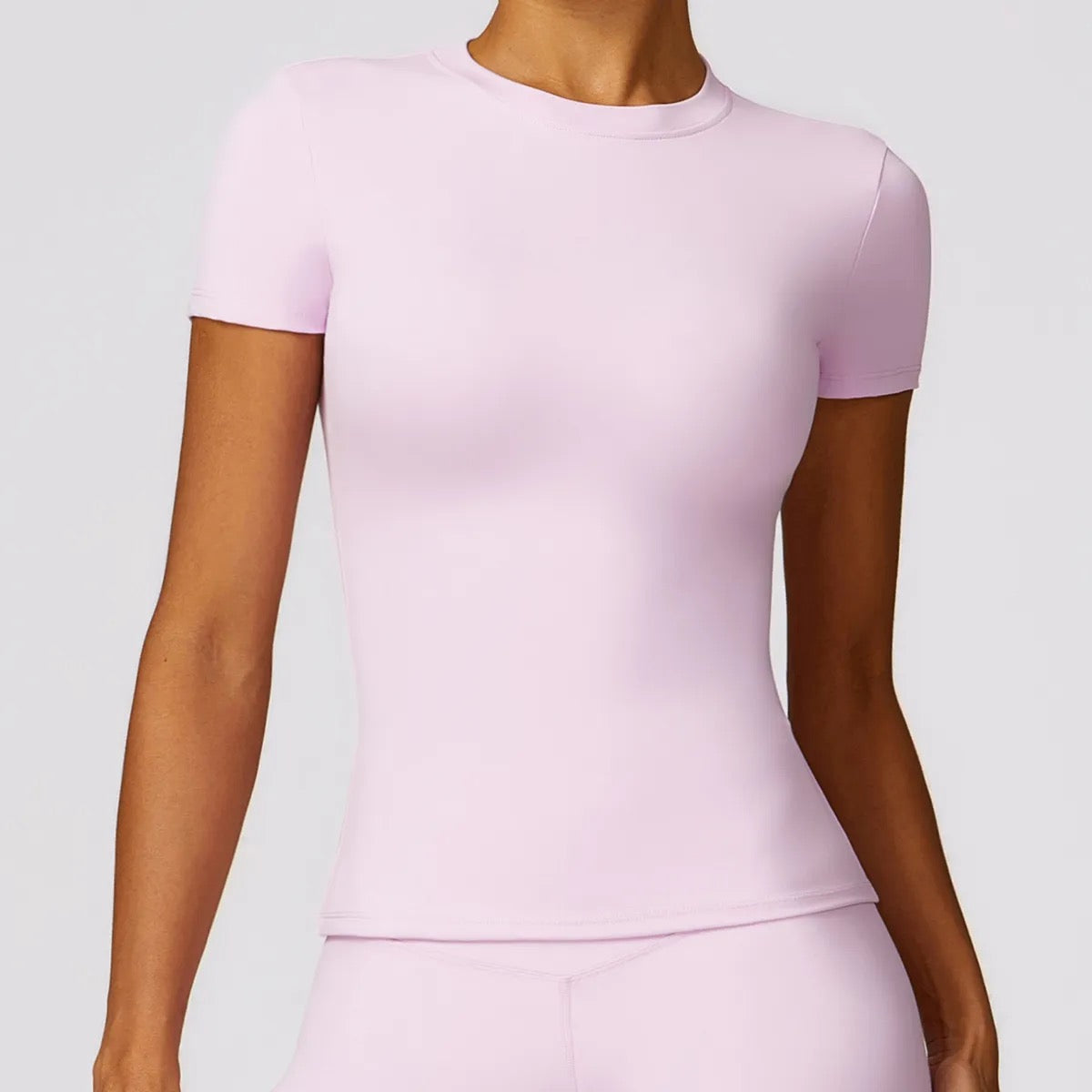 Short Sleeve Fitted Workout Top (Lover/ Light Pink)