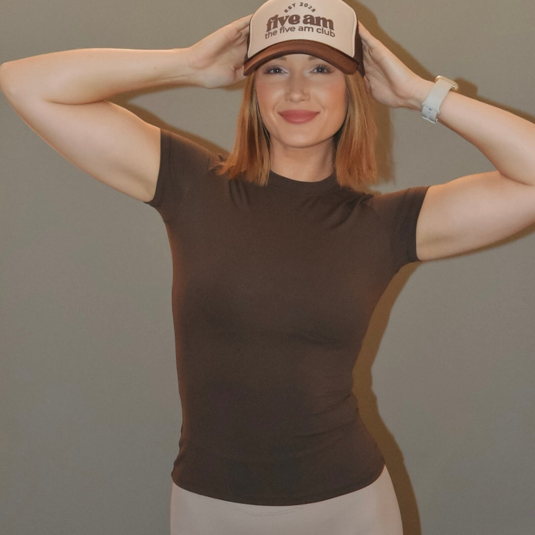 Short Sleeve Fitted Workout Top (Dark Chocolate)