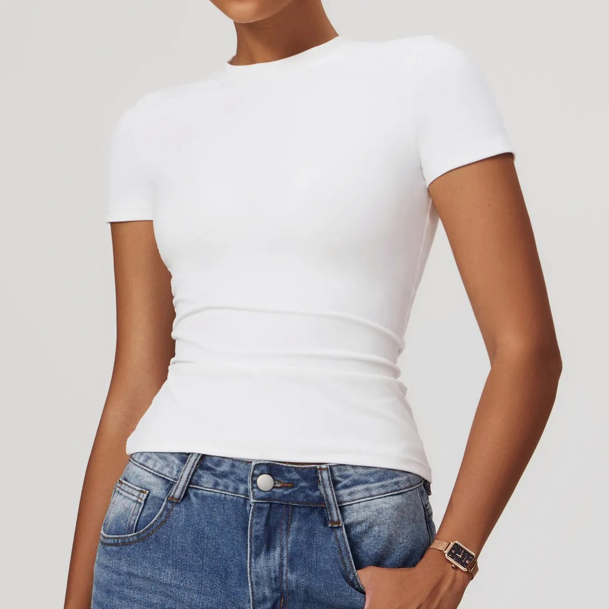 Short Sleeve Fitted Workout Top (TTPD/ White)